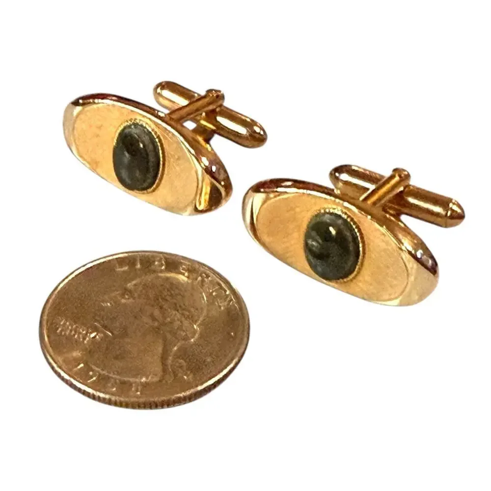 Vintage Swank Cufflinks Mens Gold Tone Gemstone Eye Ball Oval Bullet Back MCM